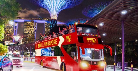 Singapore: tour notturno in autobus con guida in diretta